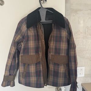 Mango Women's Plaid Jacket with Black Collar Size Small